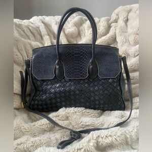 Sherif Genuine Leather Handbag Navy Blue